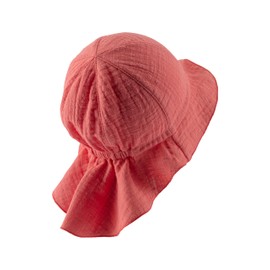 Sterntaler Sun Hat Plain – Summer Hat Made of Airy Cotton Muslin – Elastic Band – for Tying – Unisex Hat with Neck Protection – Baby and Children's Headpiece, coral