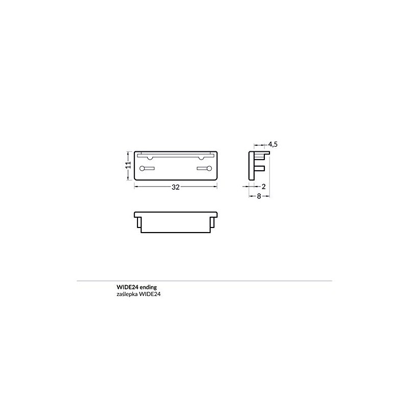 Silver End Caps for LED Profile 3.2 cm Wide Set