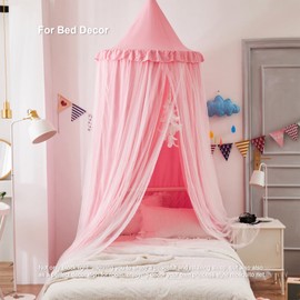 THREENTDAY Bed Canopy for Girls, Double Layer Dome Mosquito Net Princess Canopy for Girls Bed Room Decor Reading Nook (Pink)