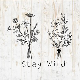 Minimalist Wildflowers Bouquet Quotes Wall Decals - Wildflowers Wall Stickers - Floral Botanical Field Plants - Wall Decor for Girls Room Bedroom Cars Laptop DWSV13325
