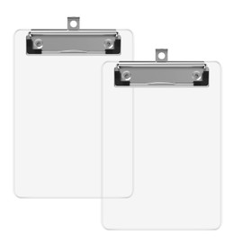 Juvealoe Mini Clipboard 2 Pack, 5 x 7 Plastic Small Clear Colored Clip Boards with Low Profile Clip, Hanging Clip Board, Memo Size for Classroom, Teacher,School, Office Supplies.