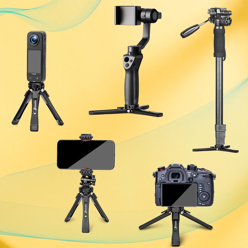 Zeadio Metal Camera Mini Tripod, Adjustable Heights Desktop Vlog Tripod