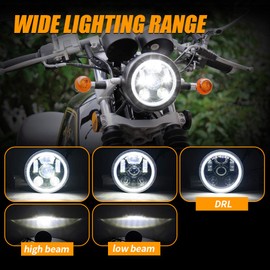 Lusgwufad 5-3/4 5.75 inch LED Motorcycle Headlight Compatible with Harley Davidson Sportster Dyna Low Rider Street Bob lron 883 1200 Softail Wide Glide Triple Headlamp