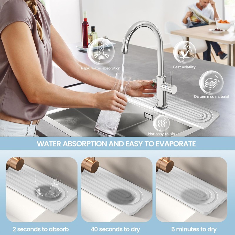 LAIKAIEU Tap Mat, Drip Mat for Kitchen Sink, Diatomite Quick