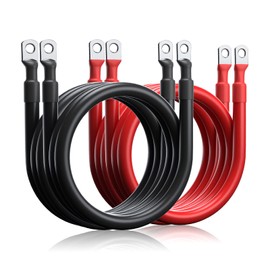 2 Ft 2 AWG Pure Copper Battery Cable 2 Gauge 2 Pair Black & Red Battery Inverter Cable with Heavy Duty 5/16" Lugs fit for Solar, RV, Marine, Car, Boat