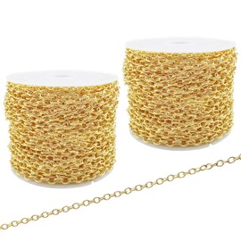 60 Feet Metal Iron Necklace Chains 3mm Bulk Curb Link Chain for Jewelry Making DIY Craft Supplies (Gold)