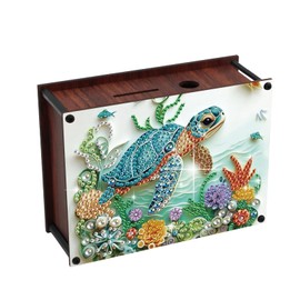 MVVMTOP Diamond Painting Kit Piggy Bank, DIY Turtle Wooden Money Storage Box Diamond Art Special Shape Partial Mosaic, Home Ornaments for Handicraft Enthusiasts Festival or Birthday Creative Gifts