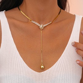 ANDKISS Long Gold Necklaces for Women-14k Gold Plated Lariat Necklace Simple Y-Shaped Snaker Chain Choker Necklace Trendy Jewelry for Women Gift