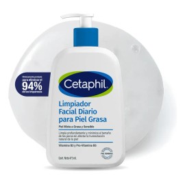 Cetaphil Gel Limpiador Facial Diario Piel Mixta y Grasa Niacinamida 473 ml, Elimina exceso de grasa sin resecar, reduce brillo y poros, remueve