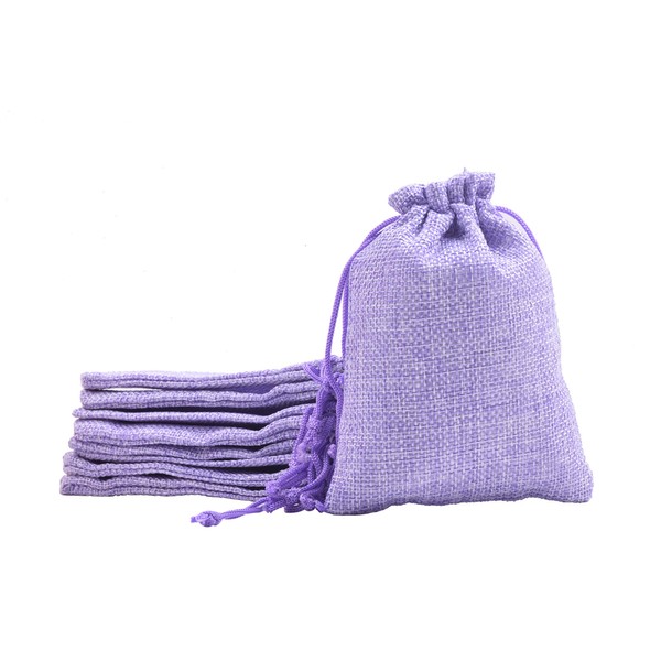 Sansam 50pcs 10.0cmx14.0cm/4.0''x5.6'' Light Purple Burlap Gift Bags Draw String Hemp/Hessian Bags, Jewelry Packing Pouches,Wedding Favor Gift Bags