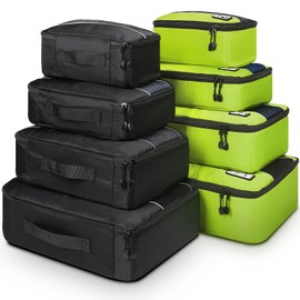 Suitcase Organizer,Mossio 8 Set Travel Cubes for Traveler Luggage Packing Gift Set (8 set - Green/Black)