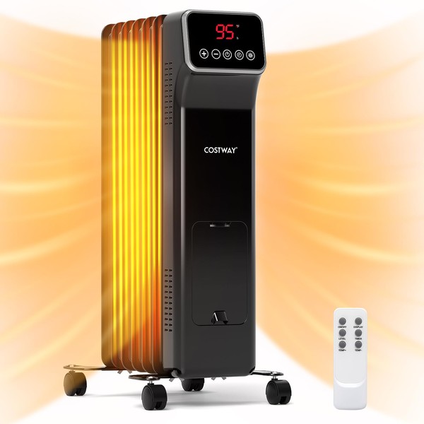 COSTWAY Oil Filled Radiator Heater, 1500W Electric Space Heater w/LED