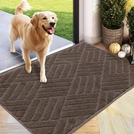 PLEASOR Front Door Mat, Absorbent Dirt Trapper Welcome Door mat Indoor, Non Slip Machine Washable Entryway Rug, Dog Door Mat, Shoes Scraper, Low Profile Doormat for Inside Floor, 20x32, Brown
