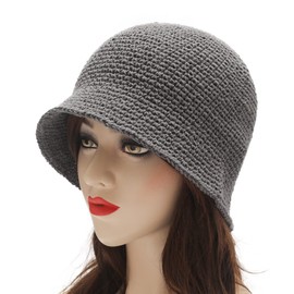 ZLYC Women Winter Crochet Bucket Hat Handmade Cotton Knit Cloche Bowler Hats (Solid Gray)