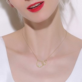 BriLove 925 Sterling Silver Cubic Zirconia Dainty Butterfly Two Interlocking Infinity Double Circles Pendant Necklace Fine Jewelry Gifts for Women Clear 14K Gold