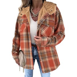 Zeagoo Womens Winter Plaid Jackets Fashion Fall Button Down Long Sleeve Sherpa Shacket Jacket Oversized Flannel Shirts With Pocket