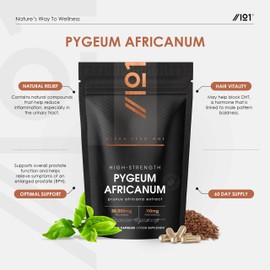 Pygeum Africanum Bark – Standardised 22% Phytosterols – 50,00mg Equivalent per Capsule - 100:1 Extract – High Strength Pygeum Bark Extract – 60 Vegan Capsules – by Alpha01