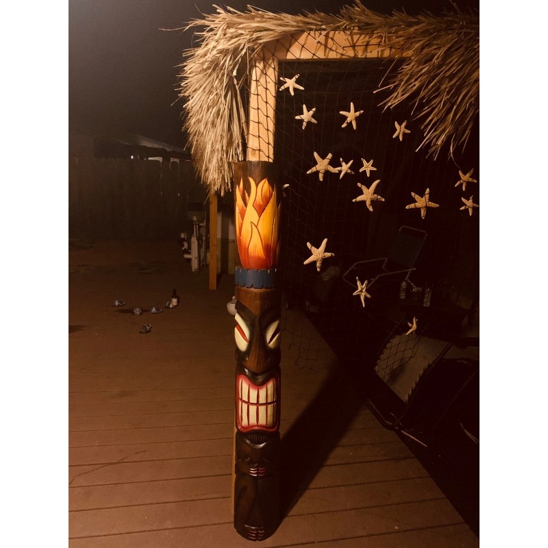 5 Foot Tiki Totem Fire God Wood Mask Tropical Bar