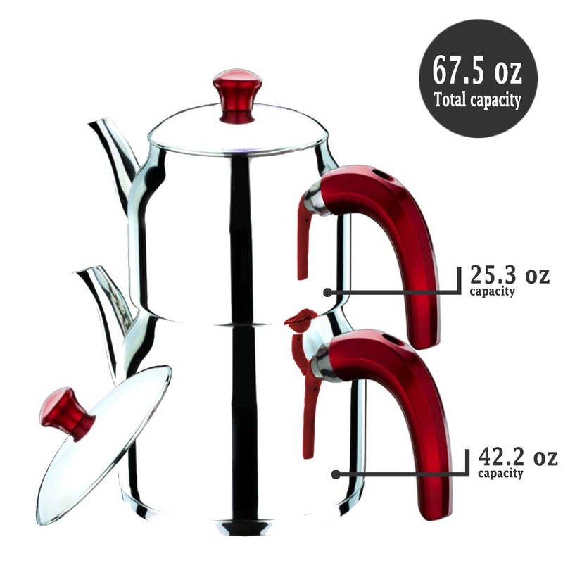 Turkish Tea Pots Set for Stove Top, Stainless Steel Double