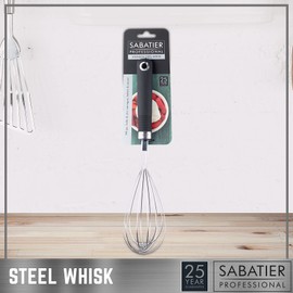 Sabatier Professional Stainless Steel Whisk - Froths Milk, Beats Eggs, Whips, Folds & Stirs Meringue, Batters & Sauces. Six 1.3mm Thick Whisking Hoops. 25 Year Guarantee.