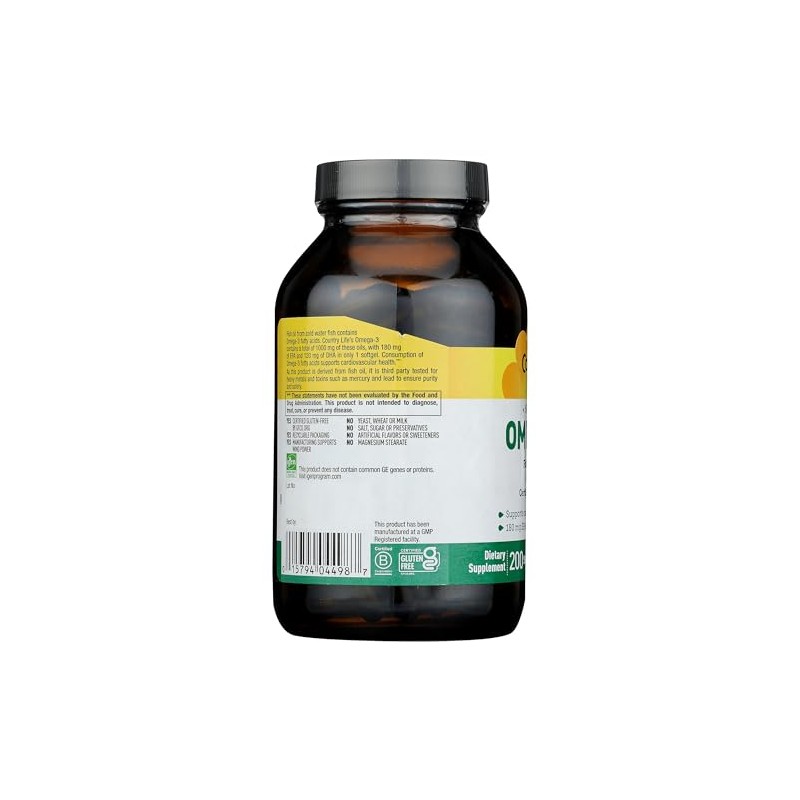 Gluten Free, Omega-3, 1000 mg, 200 Softgels by Country Life
