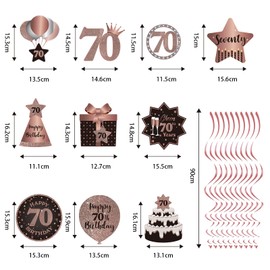 70th Birthday Party Hanging Swirls Ceiling Decorations 70 Pieces Foil Hanging Swirls with Cutouts for 70 Years Rose Gold Birthday Party Decorations
