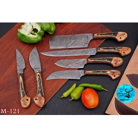 Damascus CUSTOM MADE HAND FORGED DAMASCUS STEEL BLADE CHEF SET KITCHEN KNIFE SET 121