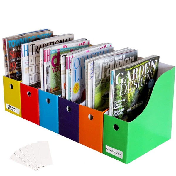 Evelots Magazine File Holder Organizer Box (6, 12, or 24 Pack) Storage for Desk and Shelves Multiple Color Options - Includes Labels for Organization
