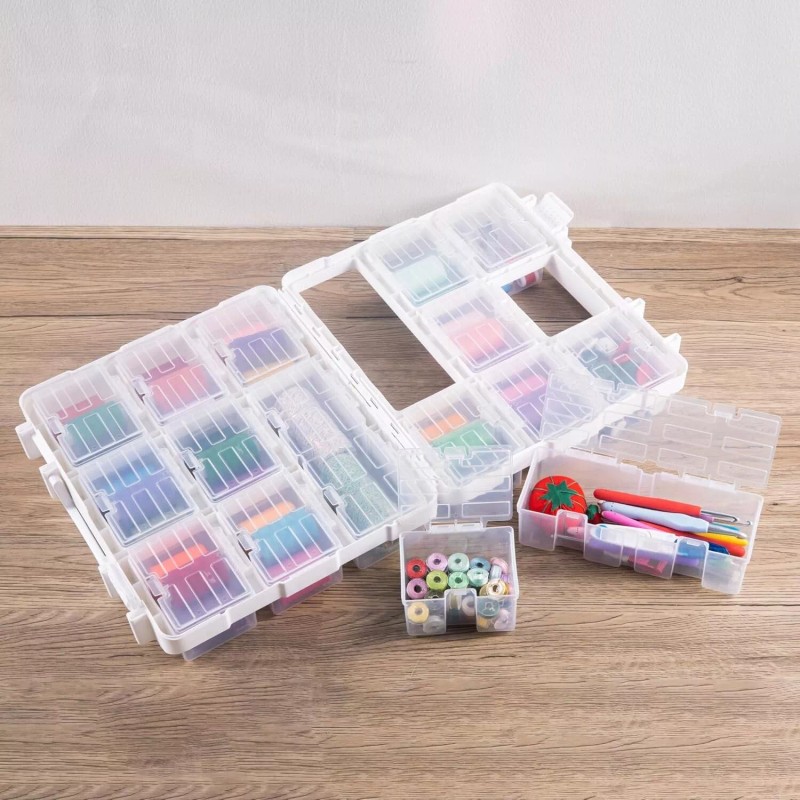 Double Sided Thread Box Storage 16 Grids Sewing Organizer Clear
