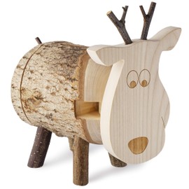 Forest Decor Wood Reindeer Banks - Animal Figurine Coin Holder for Girls & Boys - Wooden Saving Money Box for Adults - Cute Woodland Nursery Decor - Kid's Toy Gift Savings Jar