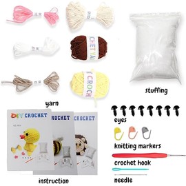 Yeria Crochet Set for Beginners - DIY Crochet Set with Bee, Hedgehog & Duck - Complete Amigurumi Set with Video Tutorial for Children & Adults - Creative Gift for Craft Fans