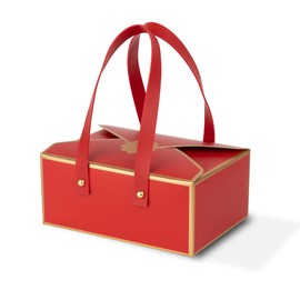 Hammont Gift Boxes - 4 Pack of Gift Boxes with Faux Leather Handles - Cookie Boxes - Versatile Gift Boxes for Presents - Elegant Box for Cakes Candy | Jewelry | Chocolates (5"x7"x3" (Red))