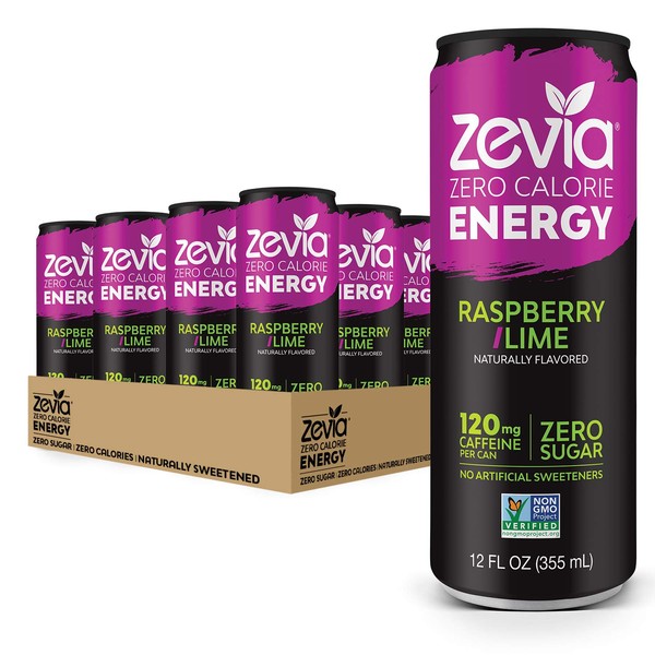 Zevia Zero-Calorie, Naturally Sweetened Energy Drink, Raspberry Lime, 12 Ounce (Pack of 12) Packaging May Vary