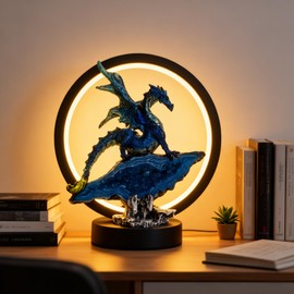 Hmusnwol Dragon Lamp Statue Decor-Collectible Light Gifts - Light Up LED Collectible Blue Dragons Statue Dungeons and Dragons Gifts 8" H for Bedroom Nightstand Bedside Table/Bookshelf/Desk