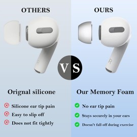 Linsaner 3 in 1 Cleaner Kit Memory Foam Ear Tips for AirPods Pro 1st & 2nd Gen, No Silicone Gray Eartips Pain, Better Noise Cancellation， Reusable Fit in Charging Case-3 Sizes(S/M/L) Replacement Buds