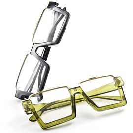 Laemzinv 2 Pack Oversized Square Blue Light Glasses for Women, Large Semi Rimless Thick Frame Reading Blocker, Big Reader for Computer Eyewear and Gaming Glasses LA044-BL-COMB-3-GREEN+BLACK