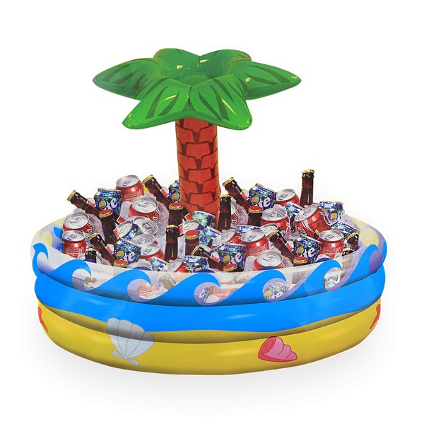 Ram-Pro Palm Tree Oasis Inflatable Party Cooler Durable Summer Inflatable Water Floats Tropical Pool Toys Beverage Cooler Beach Leisure Cup Bottle Drink Holder Water Fun Decorations Toy