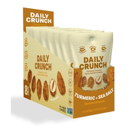 Daily Crunch, Turmeric and Sea Salt Sprouted Almonds, Minis (1.5oz, Pack of 8) - Savory Spices, Sea Salt and Turmeric, Sprouted and Dehydrated for a Unique Crunch, Keto Friendly, Non-GMO, Oil and Salt Free, Vegan, Healthy Snack…