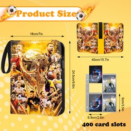 Puniama Football Card Binder, Football Card Holder Book, 50 Page 400 Pockets Football Cards with Zipper and Handle Strap, Football Card Holder Album with Removable Sleeves, Football Card Folder