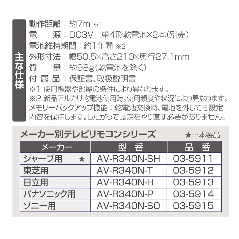 Ohm Electric TV Remote Control (For Sharp Aquos), 03-5911 AV-R340N-SH