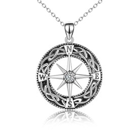 YAFEINI Compass Necklace 925 Sterling Silver Celtic Knot Necklace Graduation Friendship Talisman Travel Necklace Inspirational Graduation Gift Jewellery Gifts for Women