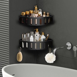 Corner Shower Caddy with Shaving caddy , Adhesive shower caddies , Large Area Adhesive Backing, Rust-Proof Aluminum Alloy Bathroom Rack, Suitable for Shower Room To Store Toiletries (Black 2 Layers)