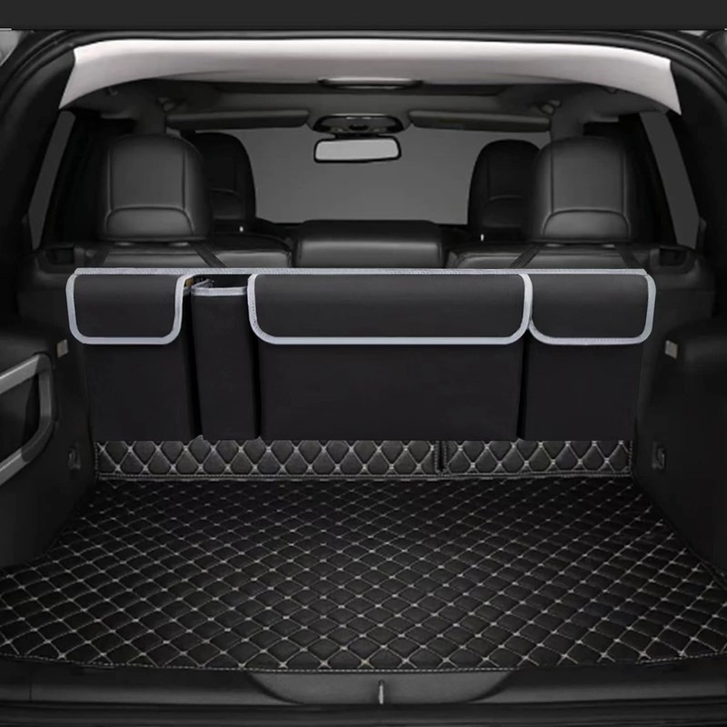 ZUJIACUN Car trunk organizer bag with lid, rear suspension organizer
