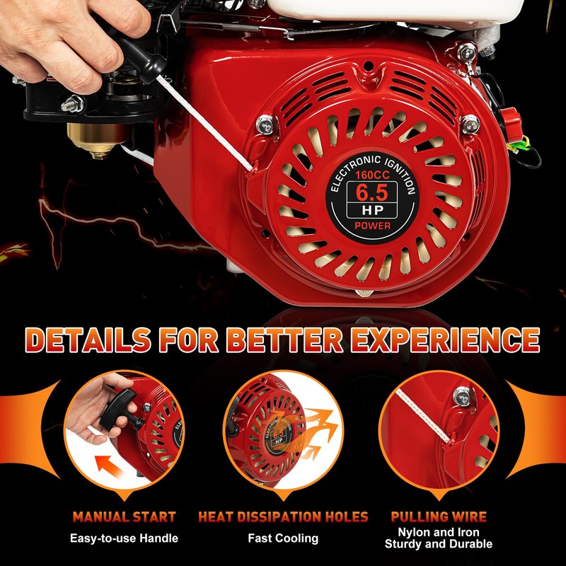 Ringmaster 6.5HP 200CC Gas Engine Horizontal Shaft Motor, 4-Stroke OHV