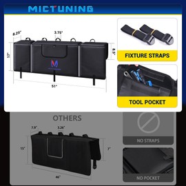 MICTUNING Tailgate Bike Pad for Mountain Bike, Widen Size 51" Tailgate Width ScratchResistant Tailgate Pad with Reflective Strips and Tool Pocket, for Outdoor Bicycle Transportation, 5 Bikes