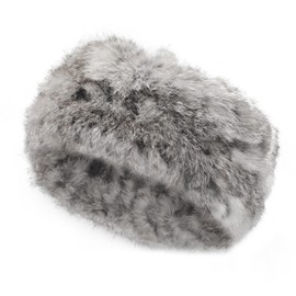 ZLYC Women Rabbit Fur Headband Cold Weather Hair Band Stretchy Winter Earwarmer Earmuffs (Solid Gray)