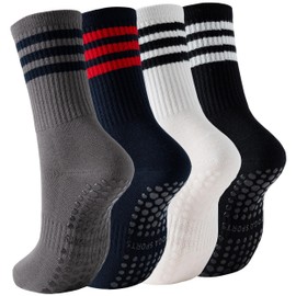 Pilates Socks for Women, Non Slip Gripper Socks for Yoga,Barre,Hospital,Barefoot 3/4 Pairs (CA/US, Alpha, One Size, Regular, Regular, 1)