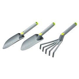 oGrow 16" Piece Gardening Tool Set: Trowel, Transplanter and 5 Teeth Cultivator - Grey