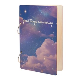 SUPERDANT Greeting Card Holder Planning Book Organizer Wooden Loose Leaf Binder Bloom Dreamy Cloud Photo Album 2-Rings Cover Planner Keeper Keepsake Gifts Good Things Are Coming Sign Cover Binder