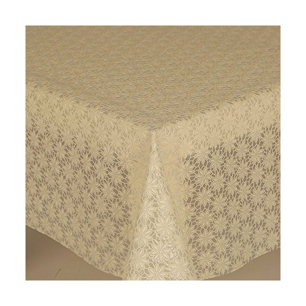 Kitchenwise PVC Tablecloth Lace Daisy Cream 1 Metre (100cm x 140cm), Textured Floral Pretty Lace Effect Flower, Wipe Clean, Vinyl/Plastic Table Cloth